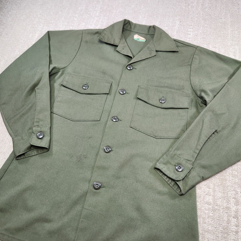Vintage 70s OG 507 Field Shirt Men 14.5 3 (Small) Military Dura Press Cotton